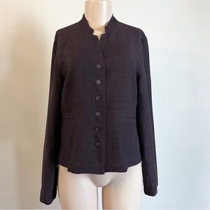 Eileen Fisher Linen Blend Collarless Button Down Top Blazer Brown Small